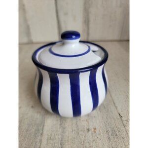 City to cottage‎ honey sugar pot blue striped tea coffee accessory